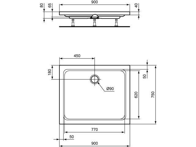 Ideal Standard Hotline Neu Rechteck-Duschwanne 90x75x8cm K277201 weiß