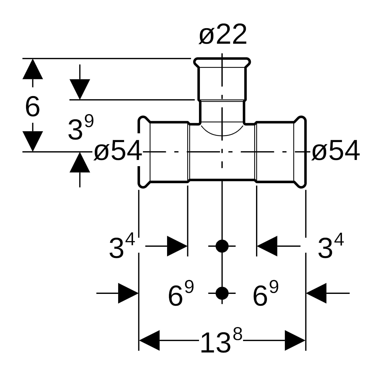 Geberit Mapress Edelstahl T-Stück reduziert (LABS-frei) d54-22-54 81223