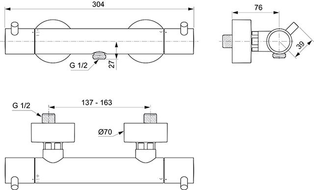 Ideal Standard Brausethermostat AP Ceratherm T125 Pin-Griffe, chrom A7587AA