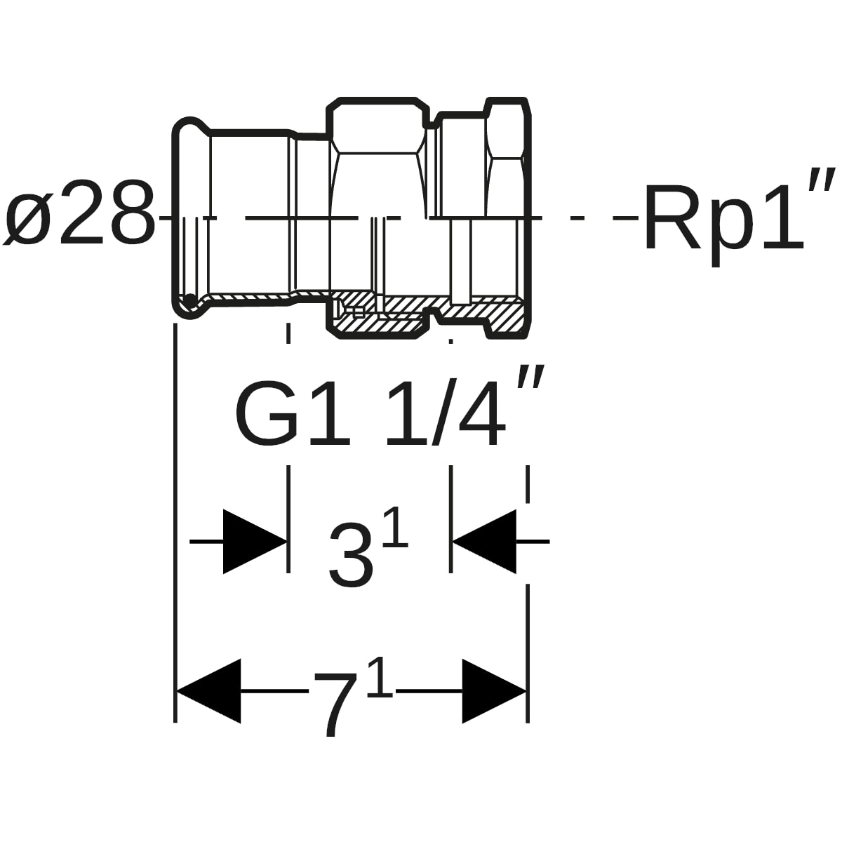 Geberit Mapress Edelstahl Übergangsverschraubung mit IG ÜM (LABS-frei) d28-Rp1 85353