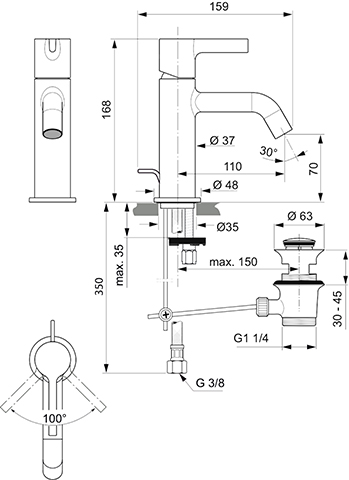 Ideal Standard Waschtischarmatur JOY, mit Ablaufgarnitur Ausladung 110mm, chrom BC775AA