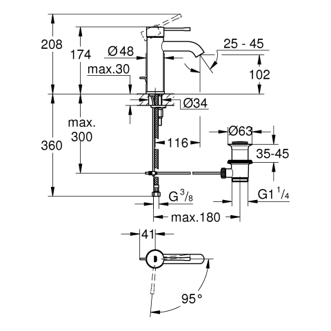 Grohe Essence Einhand-Waschtischbatterie chrom S-Size Mittelstellung kalt 24180001