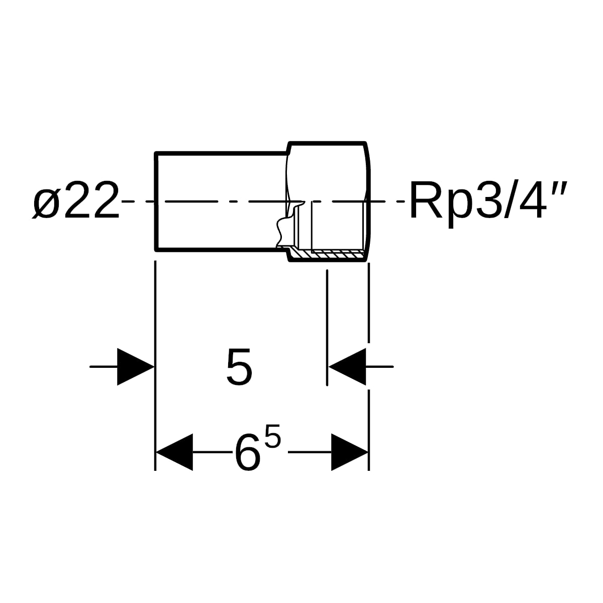 Geberit Mapress C-Stahl Übergang mit IG und Einschubende d22-Rp3/4 verzinkt 21906