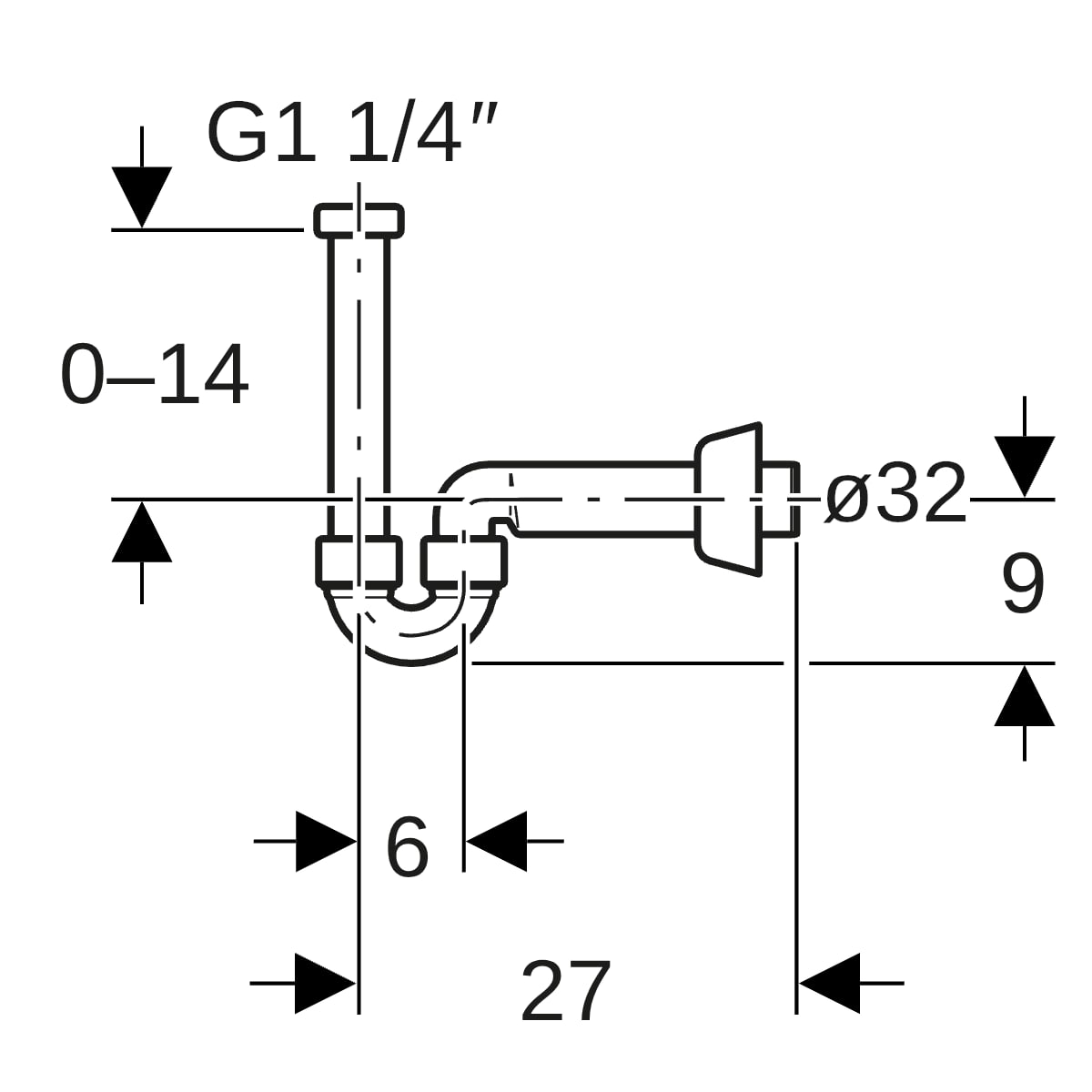 Geberit Rohrbogengeruchsverschluss für Waschtisch Abgang horizontal 5/4''x32 151.113.11.1