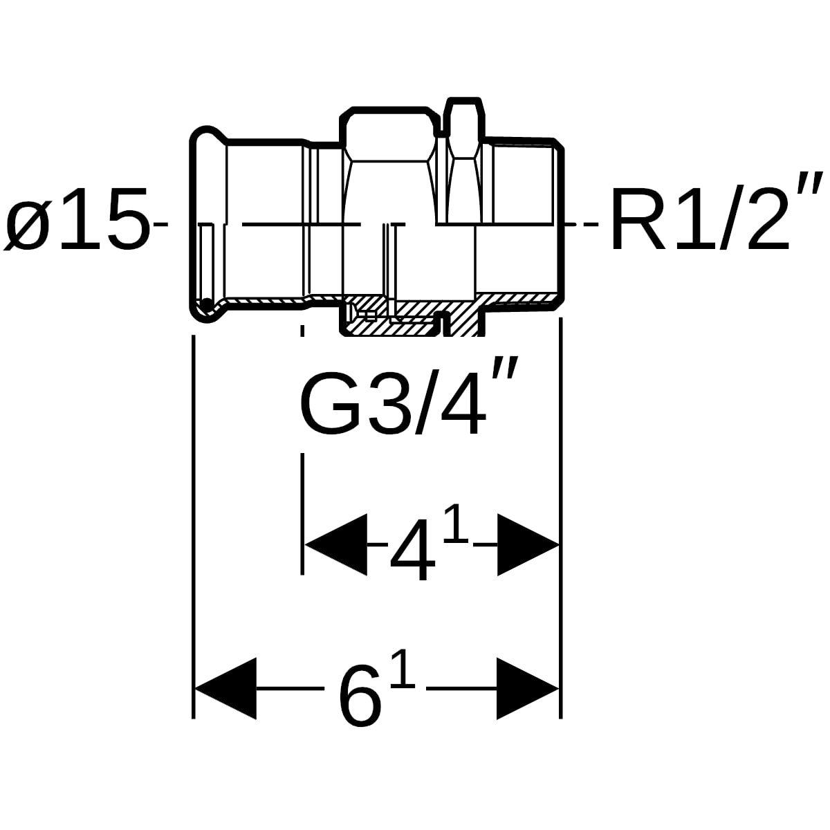 Geberit Mapress C-Stahl Übergangsverschraubung mit AG d15-R1/2 verzinkt 25330