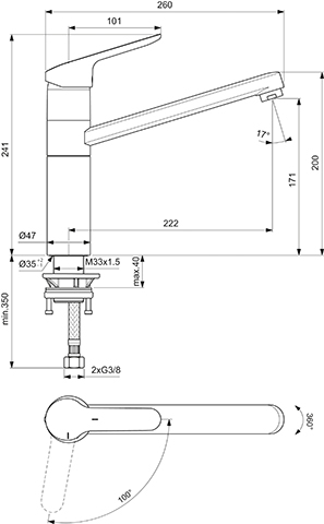 Ideal Standard Küchenarmatur Ceraflex mit hohem Rohrauslauf, Ausladung 222 mm, chrom BC135AA