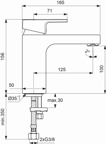 Ideal Standard Edge Waschtischarmatur Slim chrom, Ausladung 125mm, 5 l/min. A7105AA