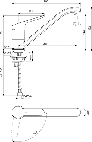 Ideal Standard Küchenarmatur Ceraflex, mit Rohrauslauf Ausladung 228 mm, chrom BC129AA