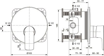 Ideal Standard Brausearmatur UP Connect Air Bausatz 2, Rosette d:163mm, chrom A7034AA