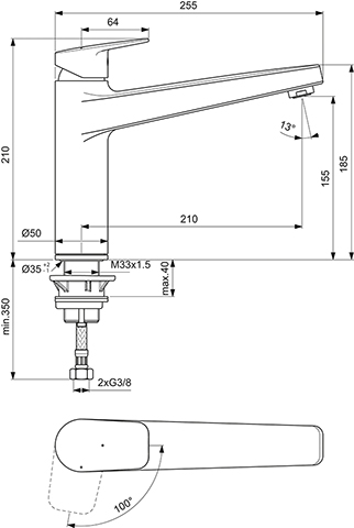 Ideal Standard Küchenarmatur Ceraplan mit hohem Auslauf Ausladung 210mm BlueStart chrom BD327AA