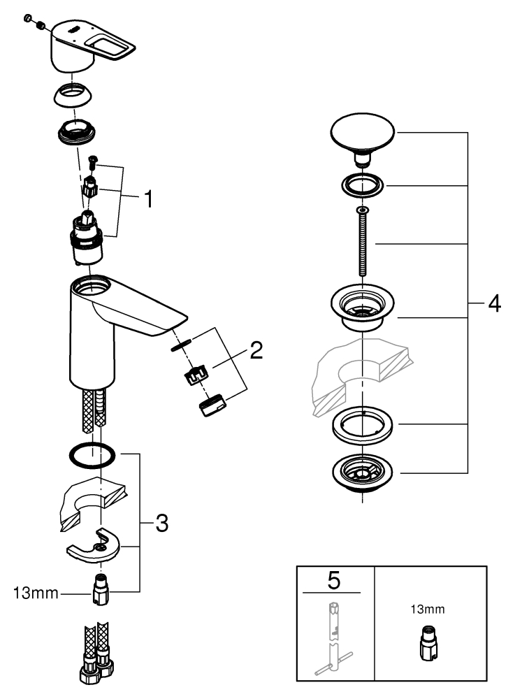 Grohe Einhand-Waschtisch-Batterie BauLoop M-Size chrom Push-Open Ablaufgarnitur 23886001