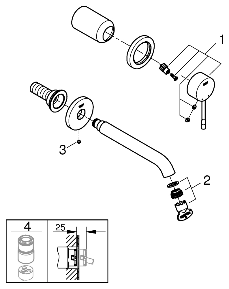 Grohe 2-Loch-Waschtisch-Wandbatterie Essence supersteel Fertigmontage-Set Ausladung 183mm 29192DC1