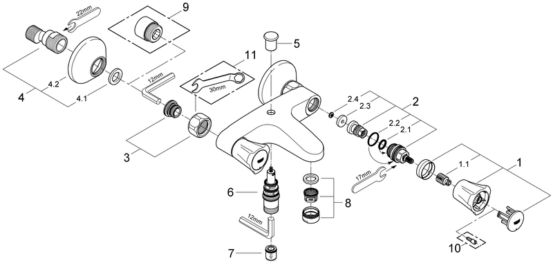 Grohe Costa 2-Griff-Wannenbatterie chrom DN15 Wandmontage 25450001