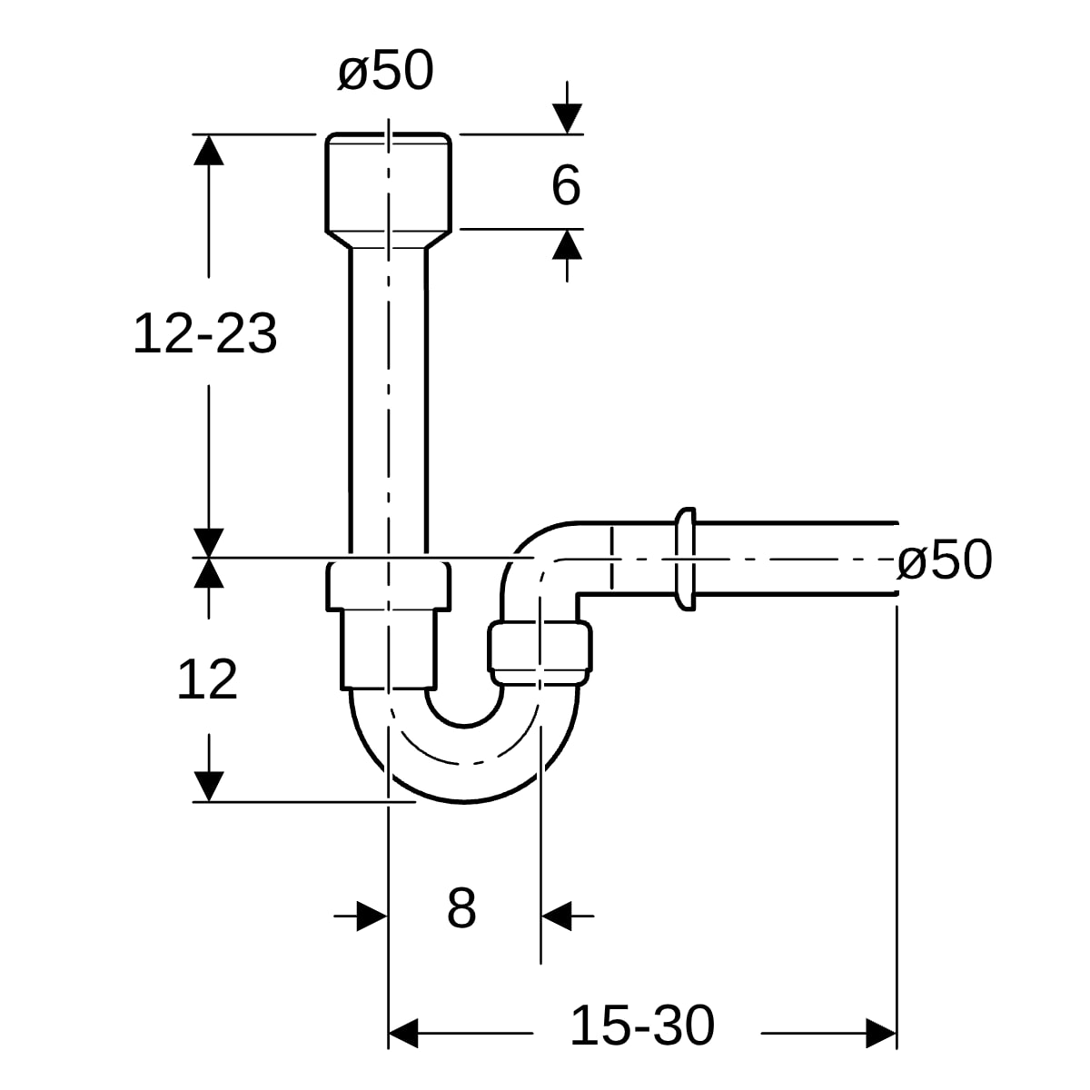 Geberit Röhrengeruchsverschluss für Ausgussbecken d50 Abgang horizontal 152.701.11.1