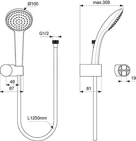 Ideal Standard Idealrain Handbrause-Set 1-Funktionshandbrause, chrom, d: 100mm B9451AA