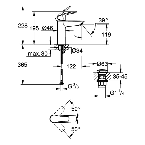 Grohe Einhand-Waschtisch-Batterie Eurosmart M-Size chrom Push-open Ablaufgarnitur 23923003