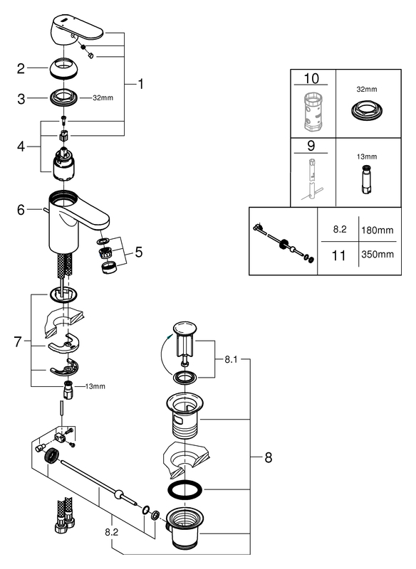 Grohe Eurosmart Cosmopolitan Einhand-Waschtischbatterie chrom EcoJoy Zugstangen-Ablaufgarnitur 3282500E