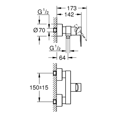 Grohe Lineare Einhand-Brausebatterie supersteel Wandmontage 33865DC1