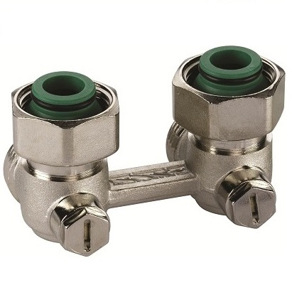 Buderus Hahnblock HBE 1/2" x 3/4" Eck Innengewinde, Voreinstellung 7738306641