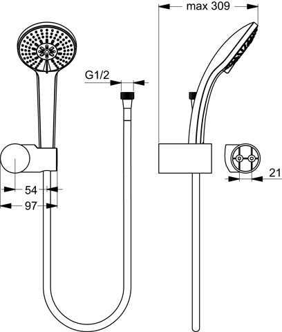 Ideal Standard Idealrain Handbrause-Set 3-Funktionshandbrause, chrom, d: 100mm B9452AA