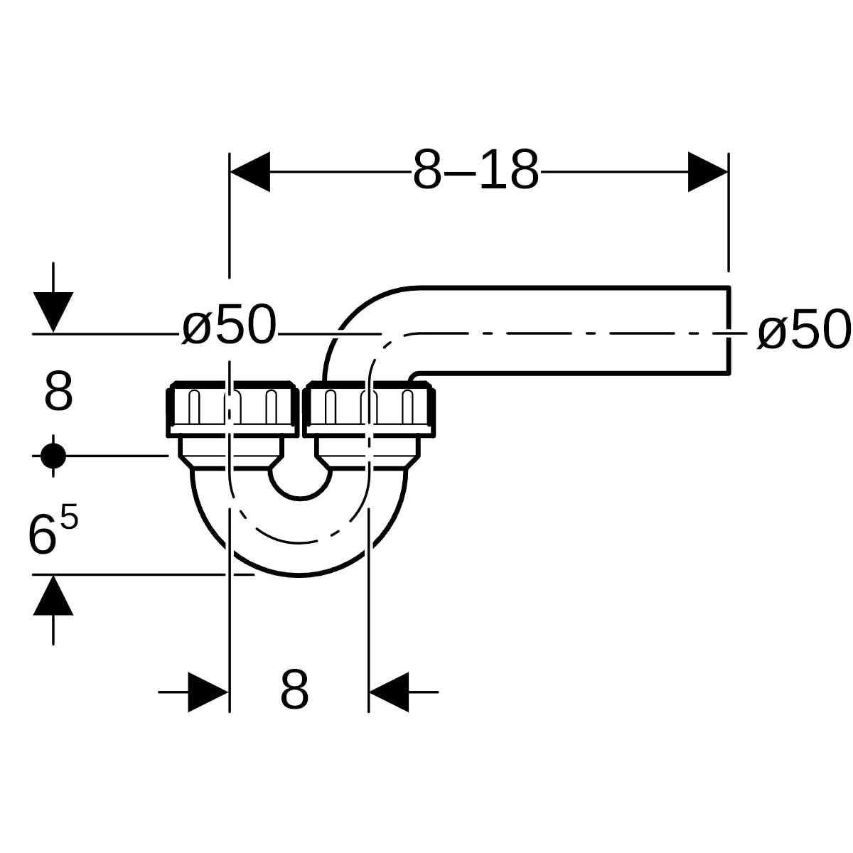 Geberit Rohrbogengeruchsverschluss für Becken D50/50 Einlauf vertikal und Abgang horizontal 152.039.16.1