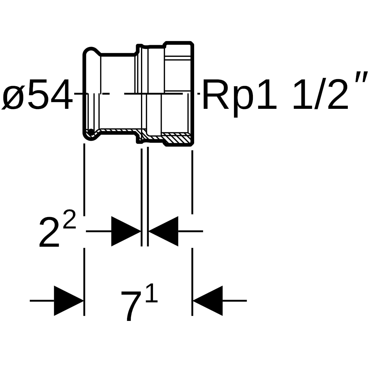 Geberit Mapress Edelstahl Übergang mit IG (LABS-frei) d54-Rp1 1/2 81822