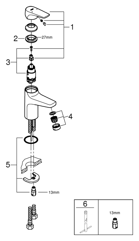 Grohe BauFlow Einhand-Waschtischbatterie chrom S-Size glatter Körper 23752000