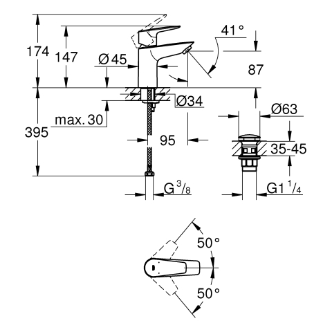 Grohe Einhand-Waschtisch-Batterie BauEdge S-Size chrom Durchfluss 3,5l/min Push-Open Ablaufgarnitur 23896001
