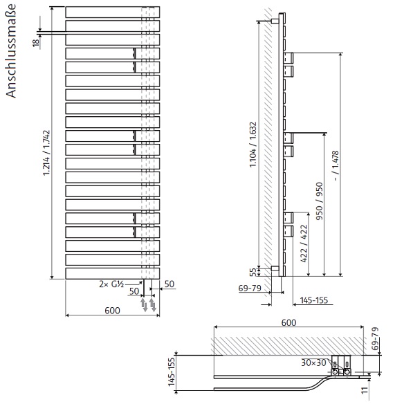 HSK Designheizkörper Yenga Plus H: 174,2 B: 60cm Sonderlackierung 8860180-96