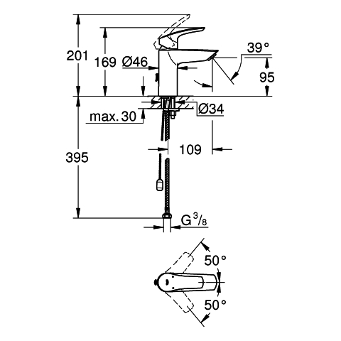Grohe Einhand-Waschtisch-Batterie Eurosmart S-Size chrom versenkbare Kette 33188003
