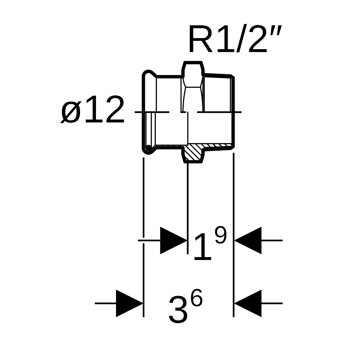Geberit Mapress Edelstahl Übergang mit AG d12-R1/2 33009