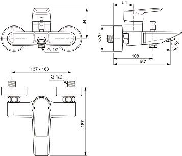 Ideal Standard Tesi Badearmatur Aufputz Ausldadung 154mm chrom A6695AA