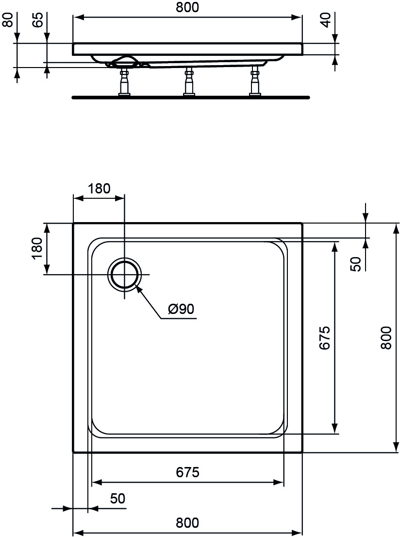 Ideal Standard Hotline Neu Rechteck-Duschwanne 80x80x8cm K276601 weiß