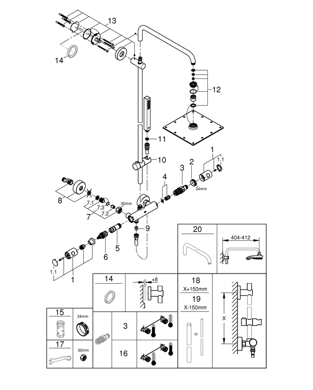 Grohe Euphoria Cube Duschsystem XXL 230 chrom, mit Thermostatbatterie 26187000