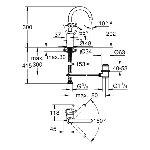 Grohe Concetto Einhand-Waschtischbatterie chrom L-Size Bogenauslauf 32629002
