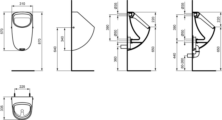 Ideal Standard Absaugeurinal Connect, Zulauf von hinten 310x335x570mm, weiß E567101