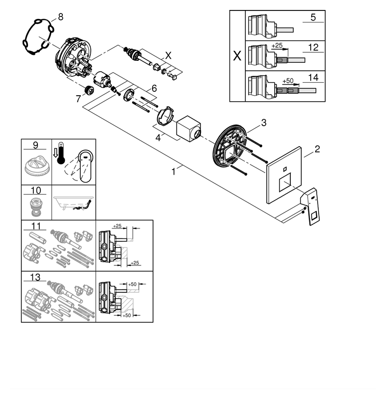 Grohe Einhand-Wannenbatterie Eurocube supersteel Fertigmontage-Set für Rapido SmartBox 24062DC0