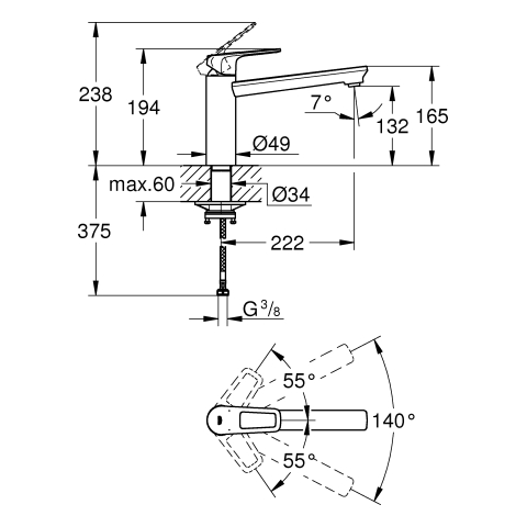 Grohe BauLoop Einhand-Spültischbatterie chrom mittelhoher Auslauf GROHE ZERO 31706000