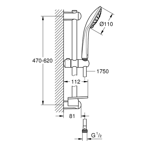 Grohe Euphoria Duo 600mm Brausegarnitur Brausestange 600mm 27230001