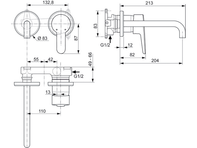 Ideal Standard Connect Blue Wand-Waschtischarmatur chrom, Ausladung 204mm, Bausatz 2 A5933AA