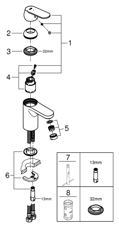 Grohe Eurosmart Cosmopolitan Einhand-Waschtischbatterie chr glatter Körper Mittelstellung kalt 2337600E