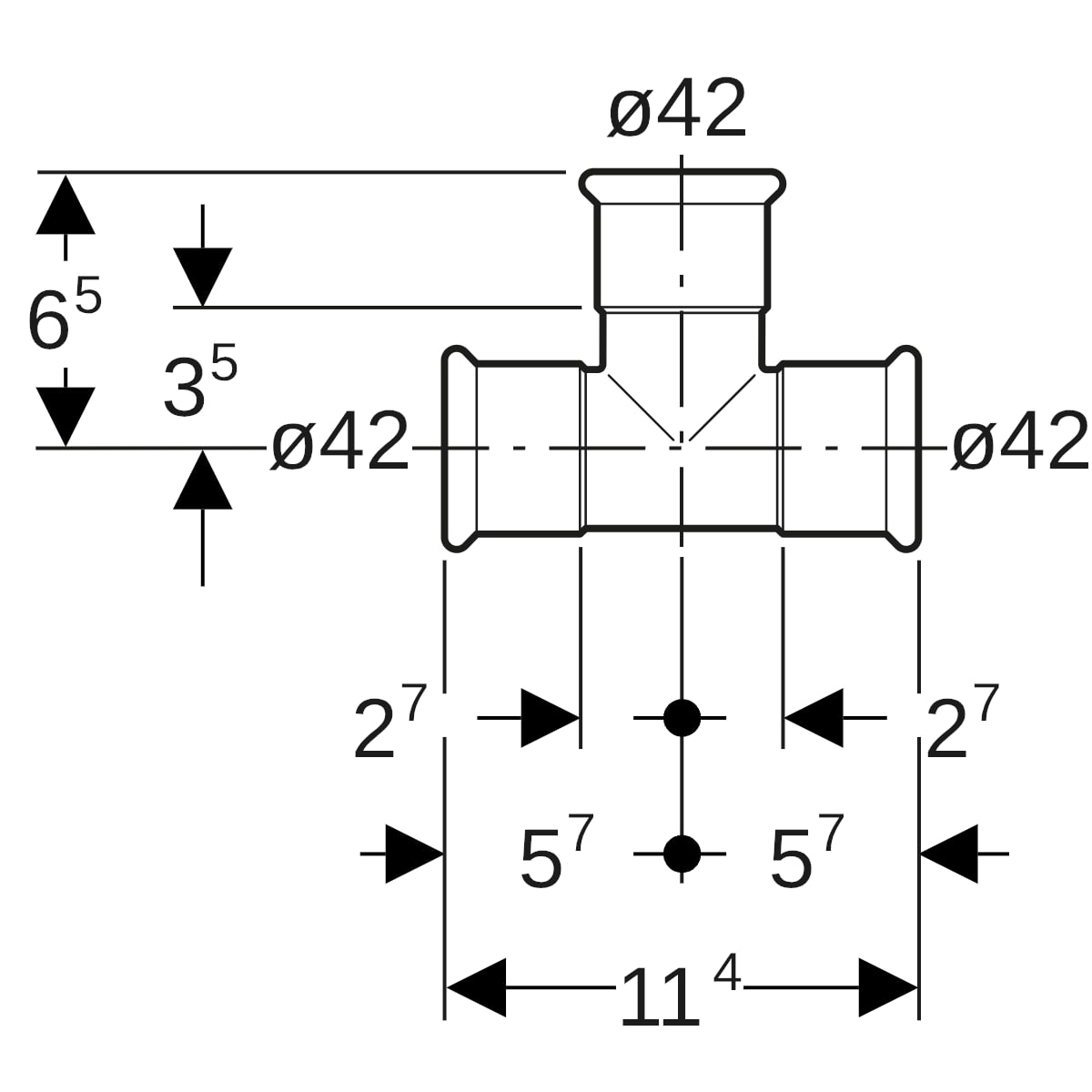Geberit Mapress Edelstahl T-Stück egal (LABS-frei) d42-42-42 81007