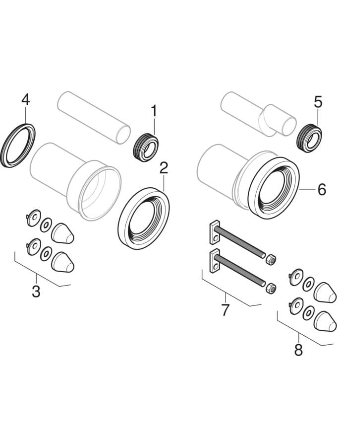 Geberit Anschlussset für Wand-WC mit Befestigungsmaterial etagiert, d90/45 405.116.00.1