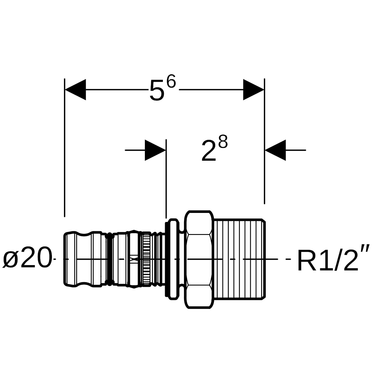 Geberit Mepla Übergang mit AG PVDF d20-R1/2 622.535.00.5