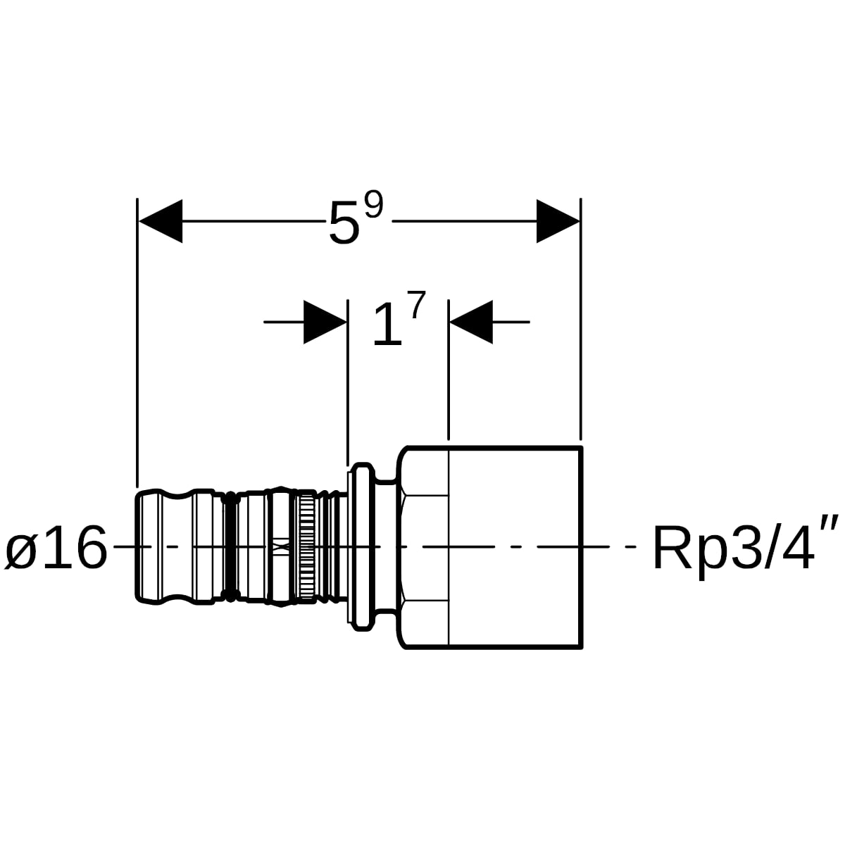 Geberit Mepla Übergang mit IG Rotguss d16-Rp3/4 601.556.00.5