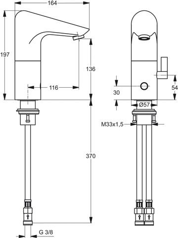 Ideal Standard CeraPlus Waschtischarmatur elektronisch, Batteriebetrieb chrom, mit flexiblen Schläuchen, mit Mischung A4152AA