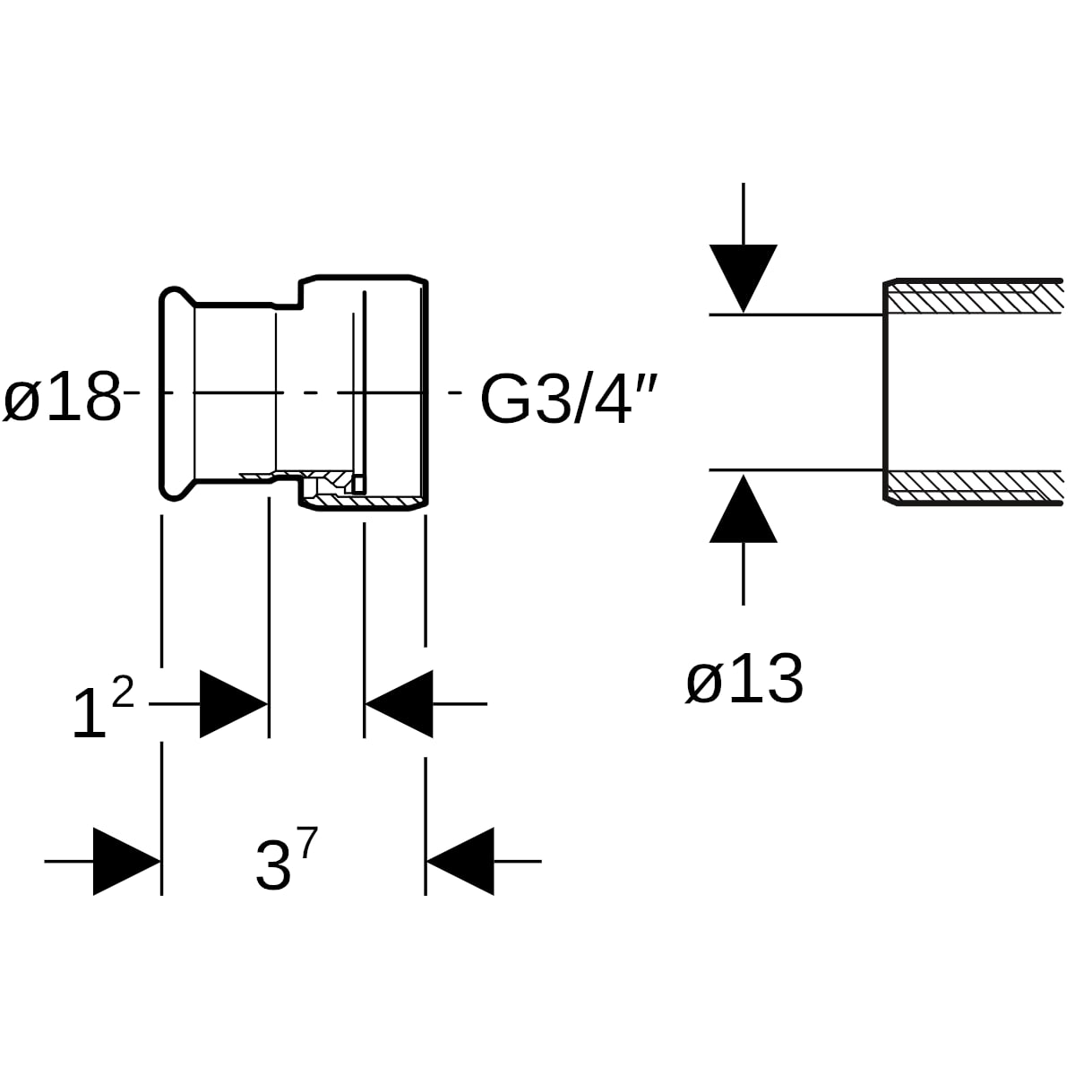 Geberit Mapress Edelstahl Übergang mit Überwurfmutter d18-G3/4 35133