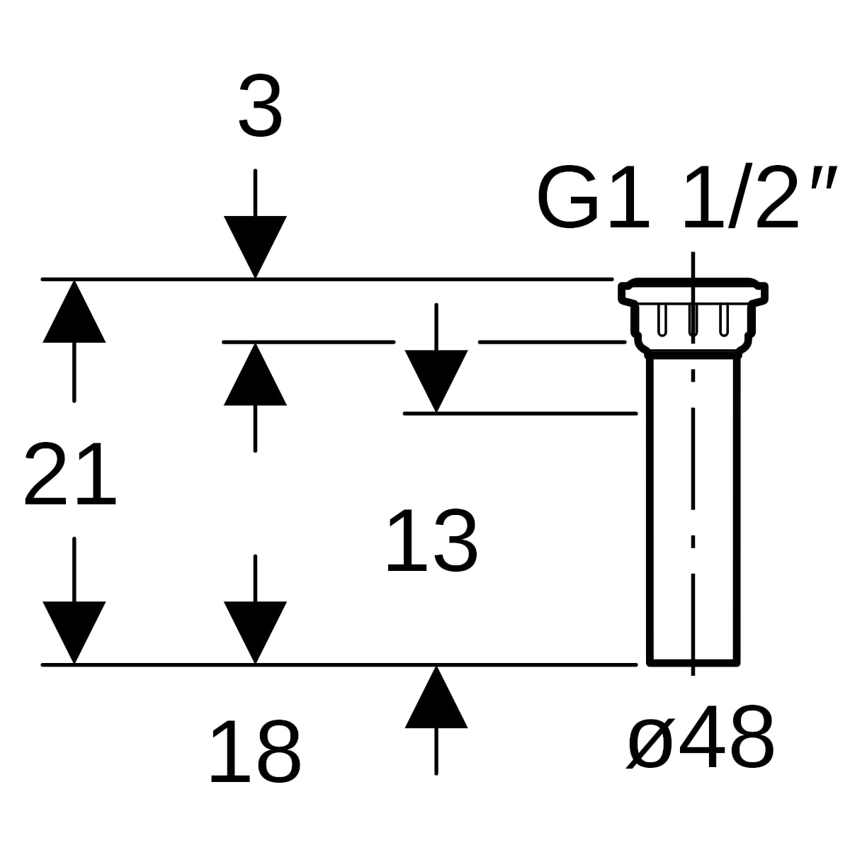 Geberit Anschlussstutzen mit Innengewinde, d48 G1 1/2 schwarz 152.141.16.1