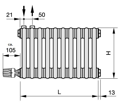 Zehnder Anschlussart V129, Anschluss CL links für Charleston-Radiatoren V129