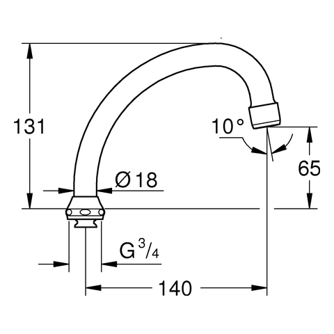 Grohe Rohrauslauf Ausladung: 140mm schwenkbar ohne Anschlag chrom 13071000